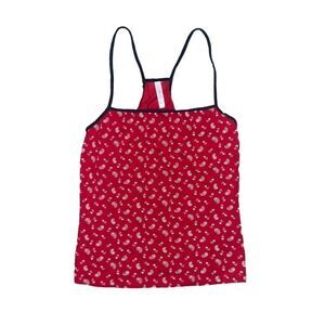 Tommy Hilfiger Vintage Classic Tank Top Paisley Floral Print Red & Navy Blue